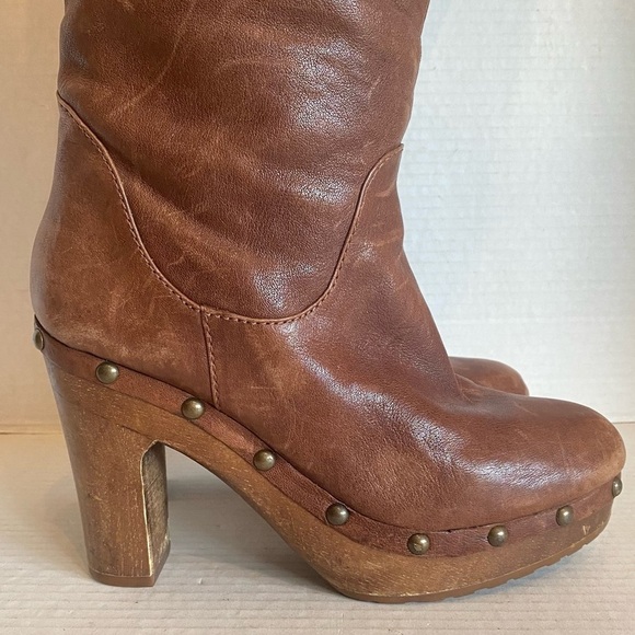 Leather Michael Kors Yolanda Over the Knee Platform Block Heel Brown Boots S z 7 - Picture 6 of 16